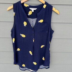Market & Spruce Navy Pineapple Print Blouse Size M